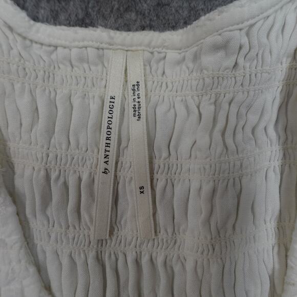 Anthropologie Dress Womens Extra Small Peregrine Midi White Smocked VNeck Aline - Picture 7 of 15